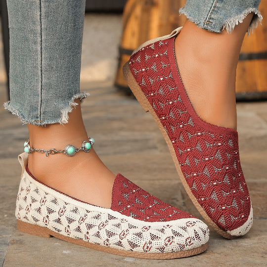 Damen Atmungsaktive Slip-On Schuhe mit modischem Strickdesign EB