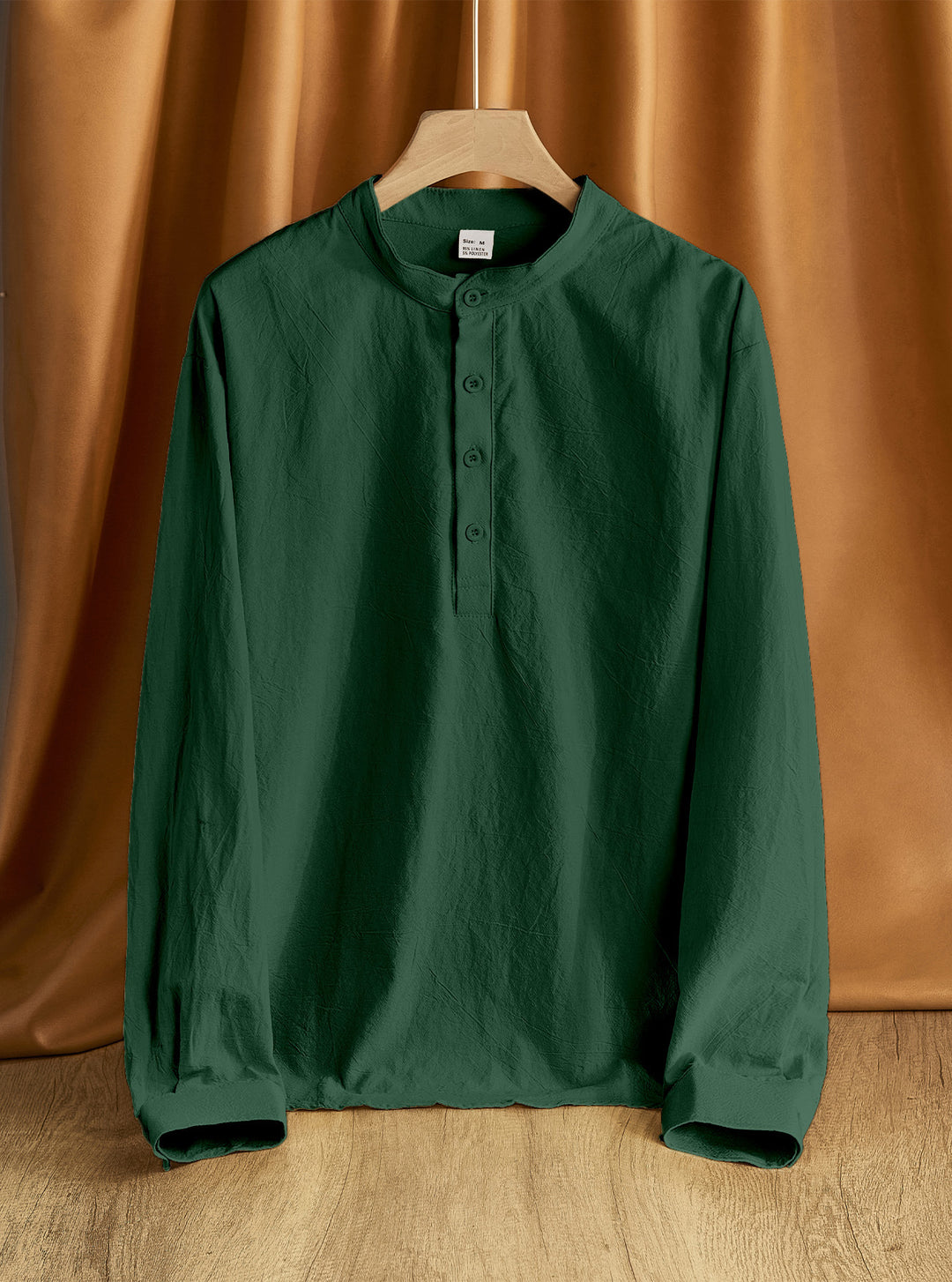 Herren nan Nehru-Kragen-Henley aus Baumwollstretch mit verdeckter Knopfleiste und schmaler Passform EB
