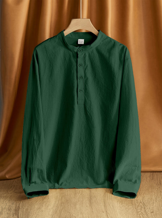 Herren nan Nehru-Kragen-Henley aus Baumwollstretch mit verdeckter Knopfleiste und schmaler Passform EB