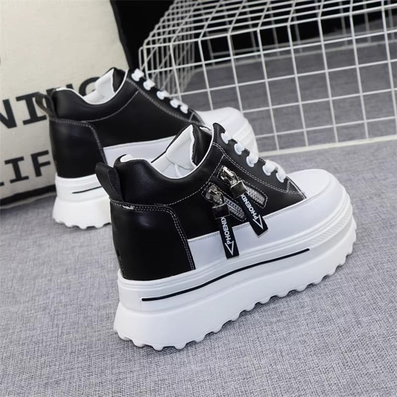 Damen Sportliche Sneaker mit Plateau und Reißverschluss EB