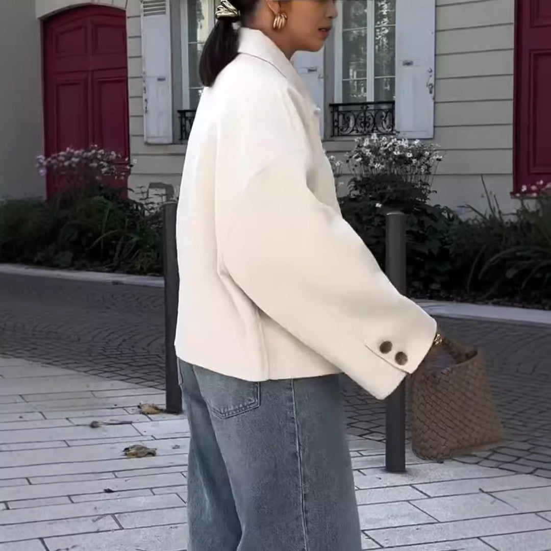 Damen Modische Oversized-Wolljacke mit Knopfdetails und weitem Schnitt EB