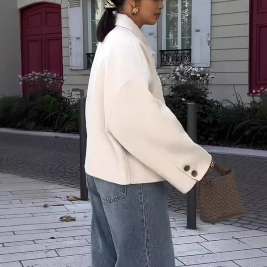 Damen Modische Oversized-Wolljacke mit Knopfdetails und weitem Schnitt EB