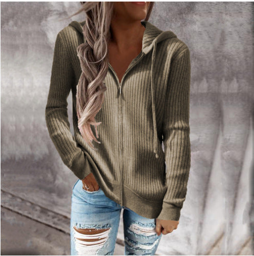 Damen Zip-Kapuzenpullover aus strukturierter Strickware EB