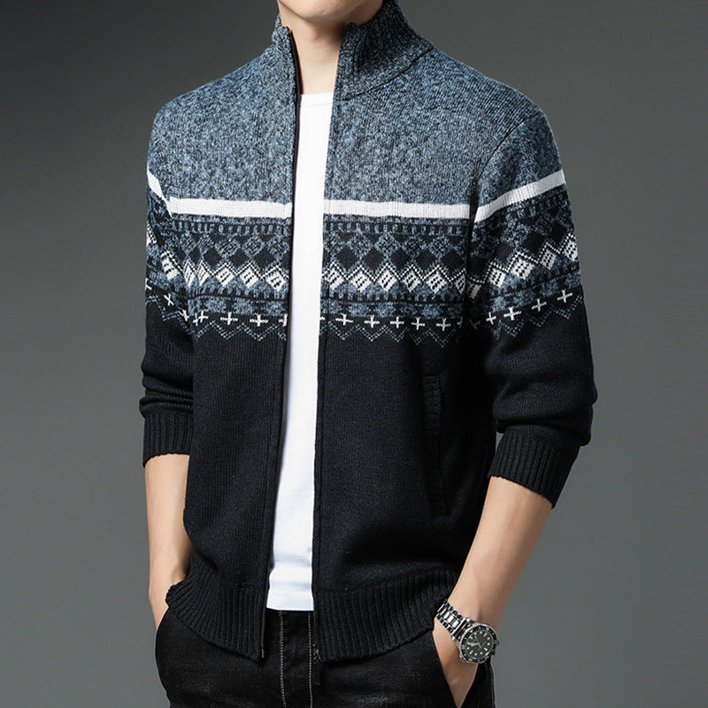 Herren Strickjacke mit hohem Kragen und attraktiven Mustern EB