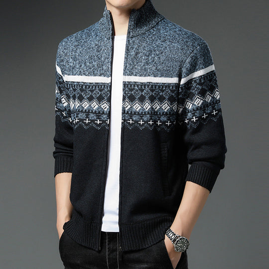 Herren Strickjacke mit hohem Kragen und attraktiven Mustern EB