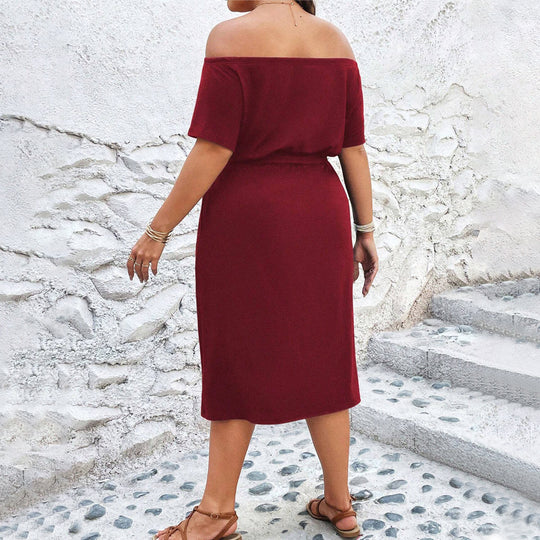 Damen Off-Shoulder Maxikleid mit eleganter Drapierung und seitlichem Schlitz EB