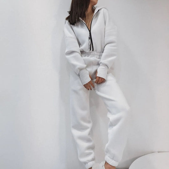 Damen nan kurzes Halbzip-Loungewear-Set mit elastischem Taillenbund und oversized Schnitt EB