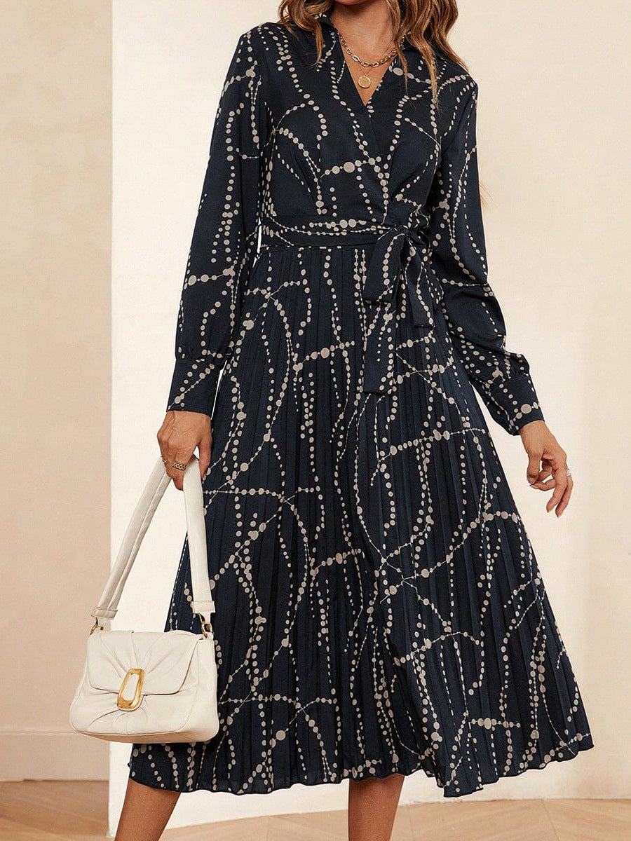 Damen Langärmliges Wickelkleid mit Faltenwurf und Knoten EB