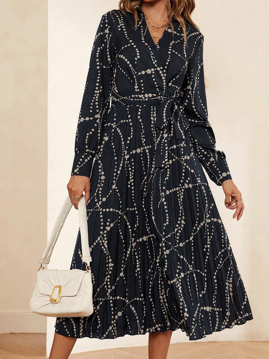 Damen Langärmliges Wickelkleid mit Faltenwurf und Knoten EB