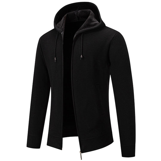 Herren nan strukturierte Reißverschluss-Strickjacke mit gefütterter Kapuze und weichem Teddy-Innenfutter EB