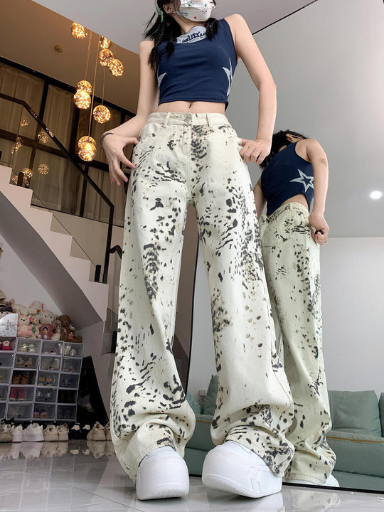 Damen weite Cargo-Jeans mit einzigartigem Muster und hoch tailliertem Schnitt EB