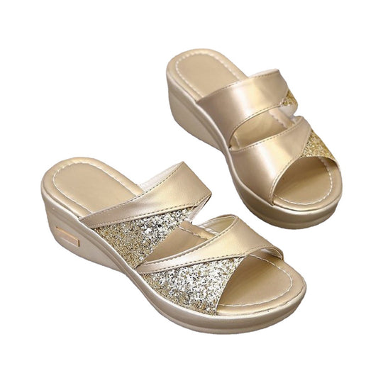 Damen glamouröse Wedge-Pantoletten mit Glitzerakzenten EB