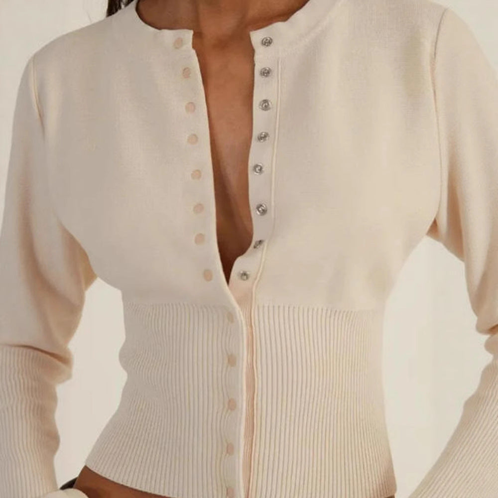 Damen Lässige Strickjacke mit Knopfdetails und voluminösen Ärmeln EB