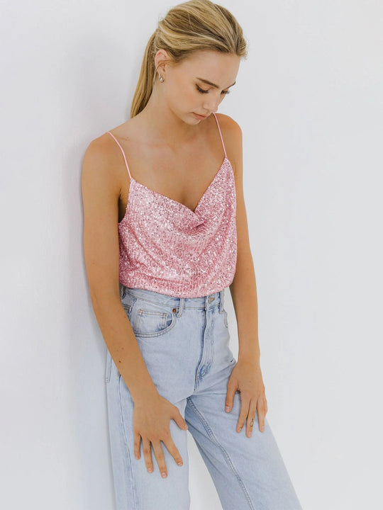 Damen Glitzerndes Spaghettiträgershirt mit V-Ausschnitt EB
