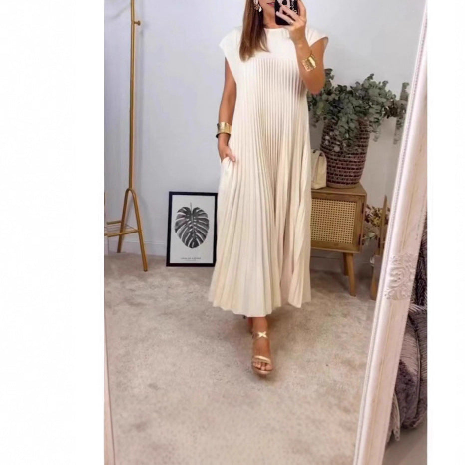 Damen Maxikleid mit plissierten Details und seitlichen Eingrifftaschen EB