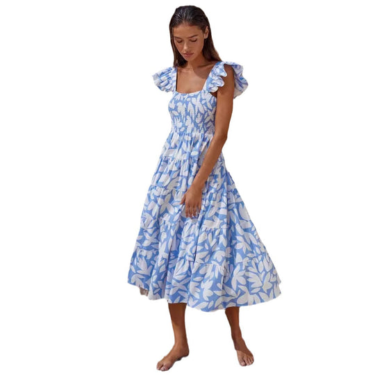 Damen Midikleid mit Rüschenärmel und voluminösem Rockteil EB