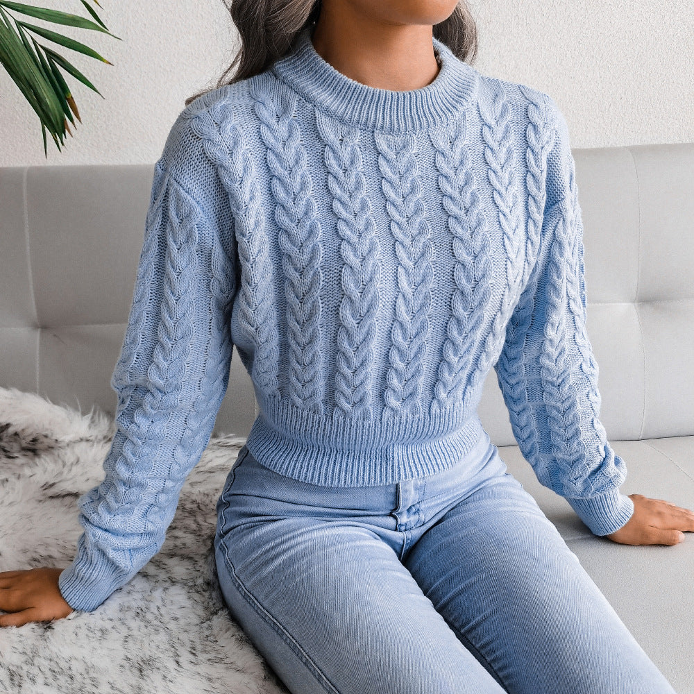 Damen Strickpullover mit modernem Zopfmuster und elastischem Bund EB