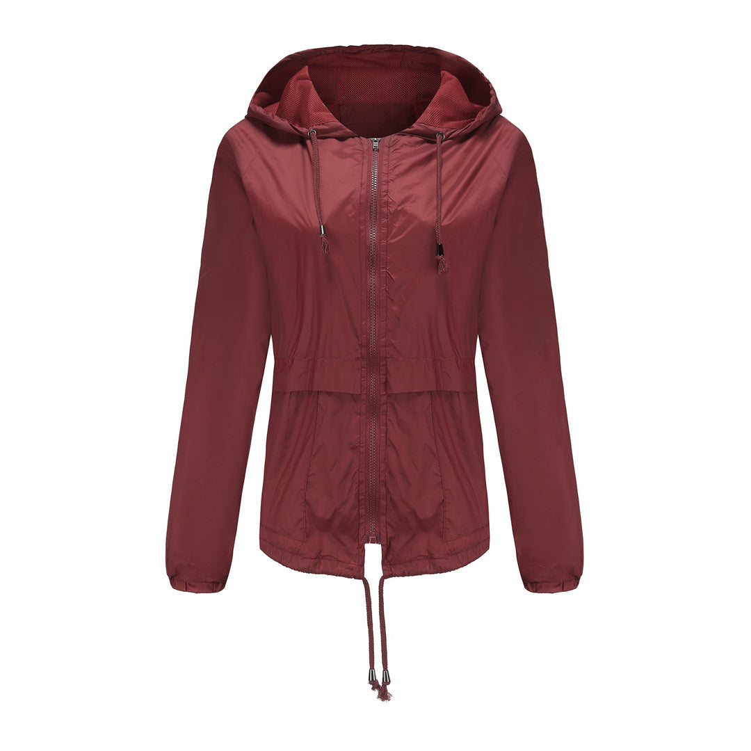 Damen sportliche Windbreaker-Jacke mit verstellbarer Kapuze und elastischen Bündchen EB