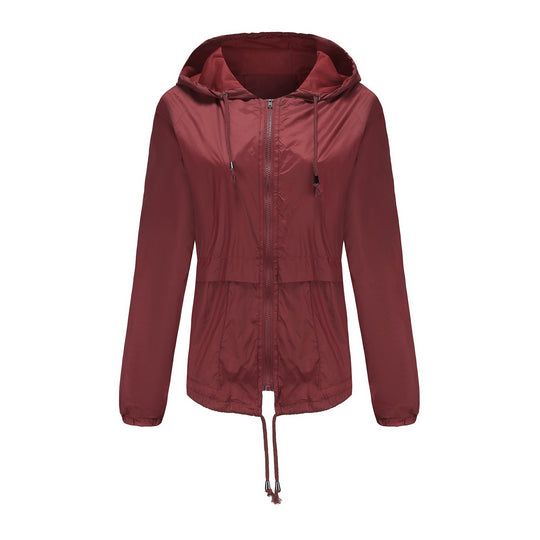 Damen sportliche Windbreaker-Jacke mit verstellbarer Kapuze und elastischen Bündchen EB