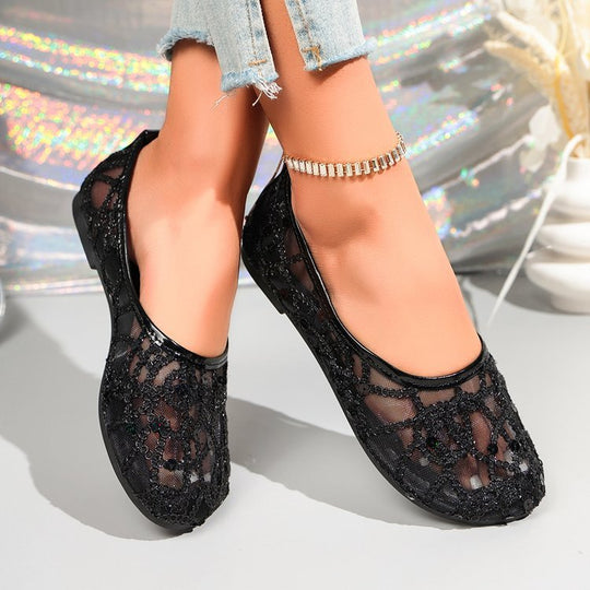 Damen Ballerinas mit funkelndem Strass und luftiger Netzstruktur EB