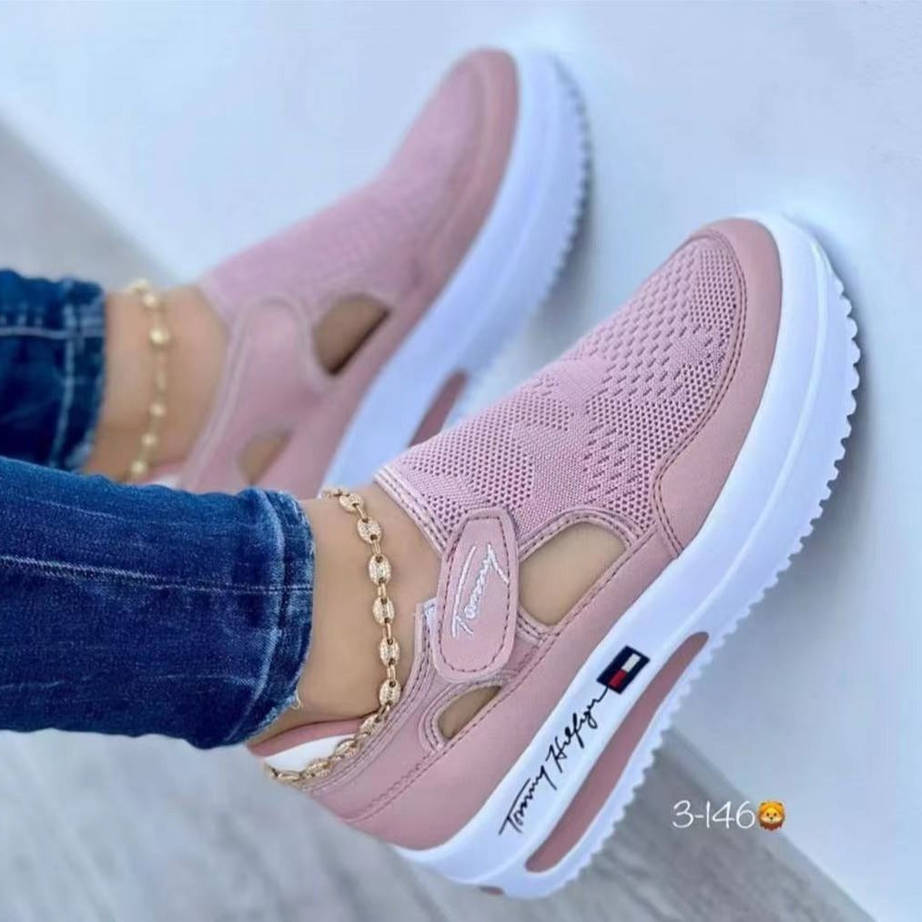 Damen Modische Sneaker mit atmungsaktiver Strick-Oberfläche und rutschfester Sohle EB