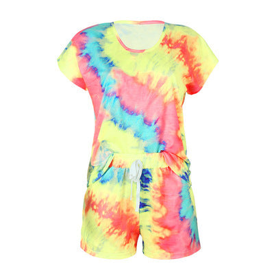 Damen lässiger Einteiler mit asymmetrischem Schnitt und buntem Batikdesign EB