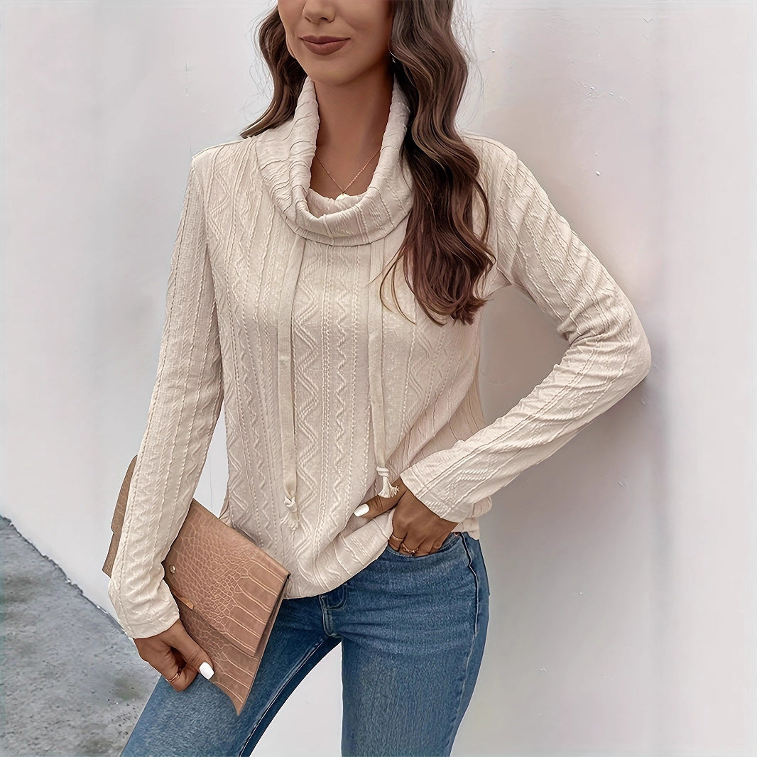 Damen Cowl-Neck Pullover mit strukturiertem Musterdetail und langem Arm EB