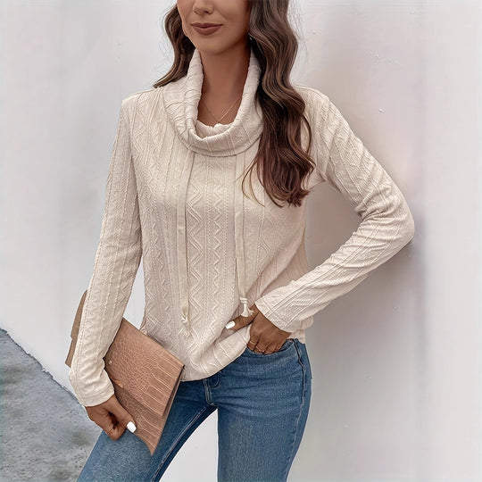 Damen Cowl-Neck Pullover mit strukturiertem Musterdetail und langem Arm EB