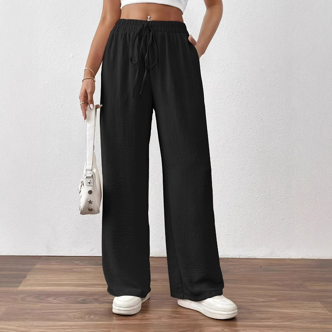 Damen Weit geschnittene Sommerhose mit elastischem Bund und Kordelzug EB