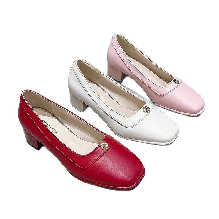 Damen Komfortable Blockabsatz-Pumps mit zarter Schnalle EB