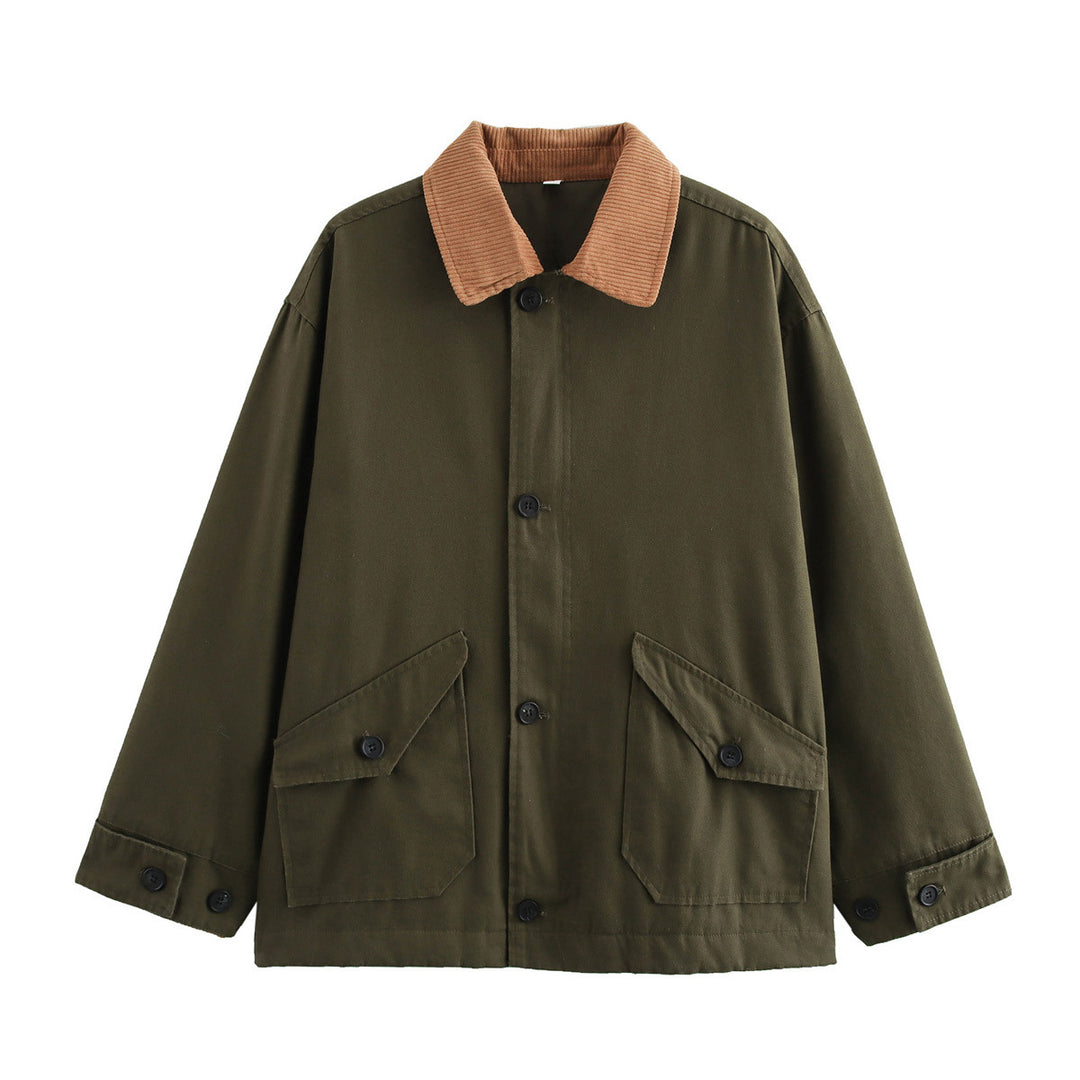 Damen lässige Utility-Jacke mit Cordkragen und großen Taschen EB