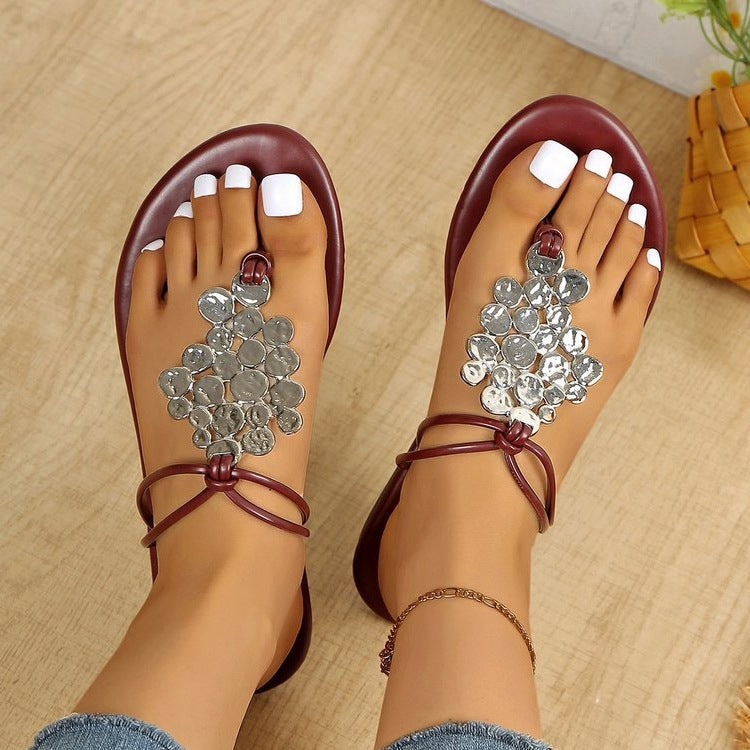 Damen Glitzernde Zehentrenner-Sandalen mit dekorativem Strass-Ausschnitt EB