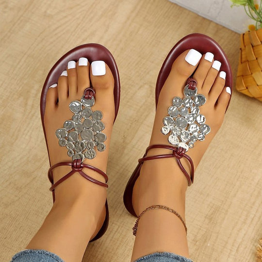 Damen Glitzernde Zehentrenner-Sandalen mit dekorativem Strass-Ausschnitt EB