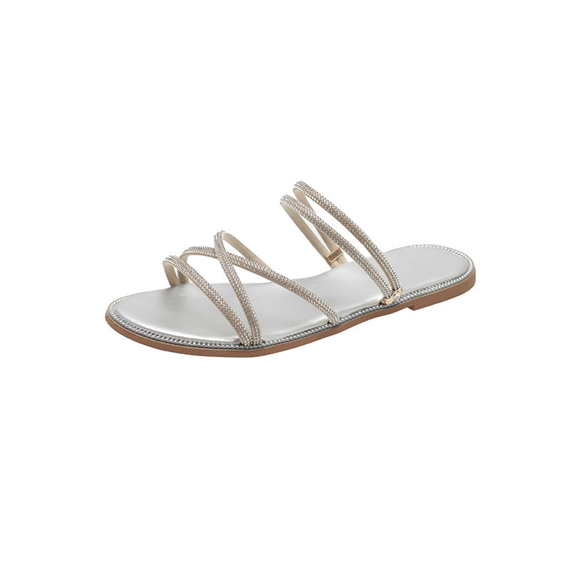Damen Glamouröse Slide-Sandalen mit funkelnden Riemen und komfortablem Fußbett EB