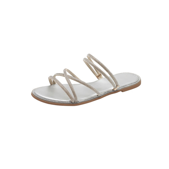 Damen Glamouröse Slide-Sandalen mit funkelnden Riemen und komfortablem Fußbett EB