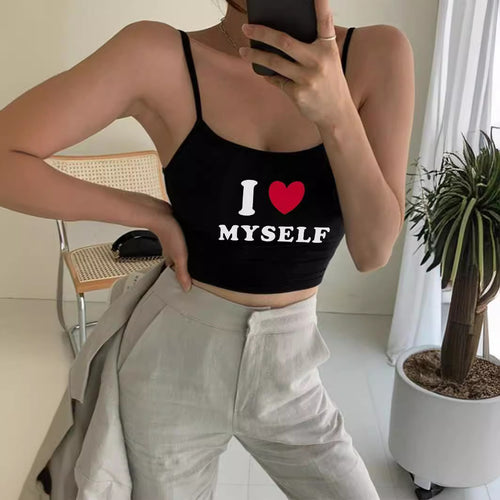 Damen Crop-Top mit motivierendem Statementdruck und feinen Spaghettiträgern EB