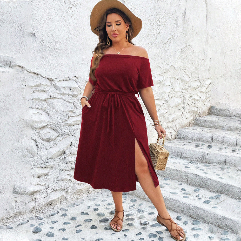 Damen Off-Shoulder Maxikleid mit eleganter Drapierung und seitlichem Schlitz EB