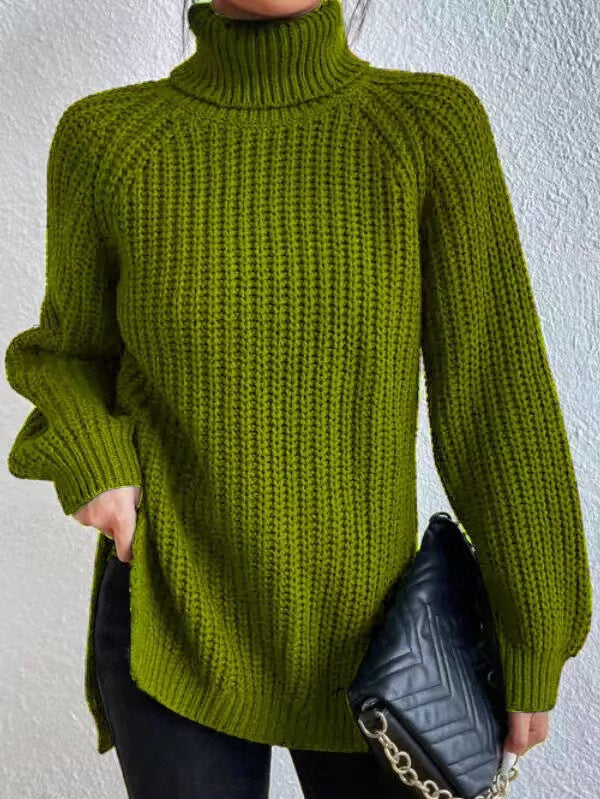 Damen Strickpullover mit hohem Kragen und strukturiertem Wabenmuster EB