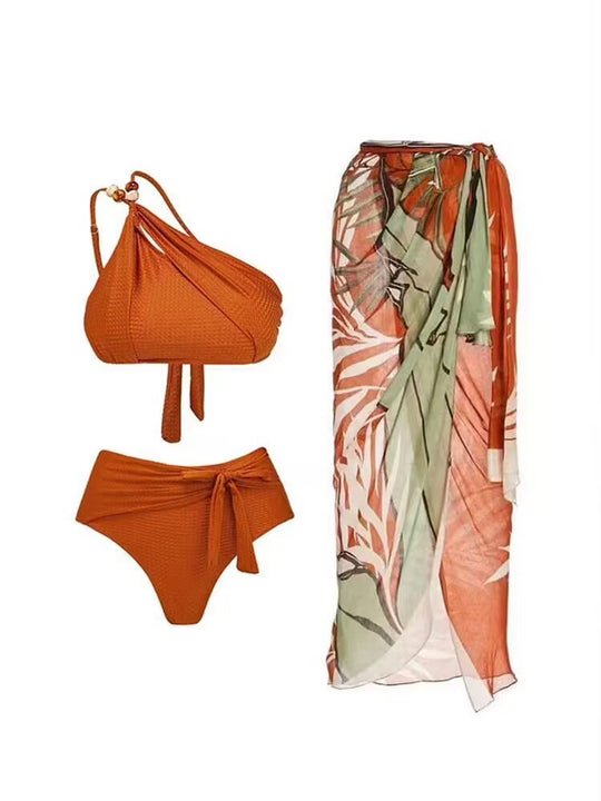 Damen Badeanzug-Set mit asymmetrischem Oberteil und elegantem Sarong EB