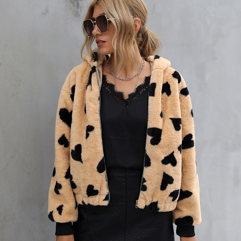 Damen Kuschelige Fleecejacke mit Herzmuster EB