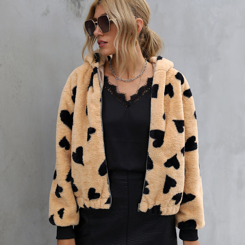 Damen Kuschelige Fleecejacke mit Herzmuster EB