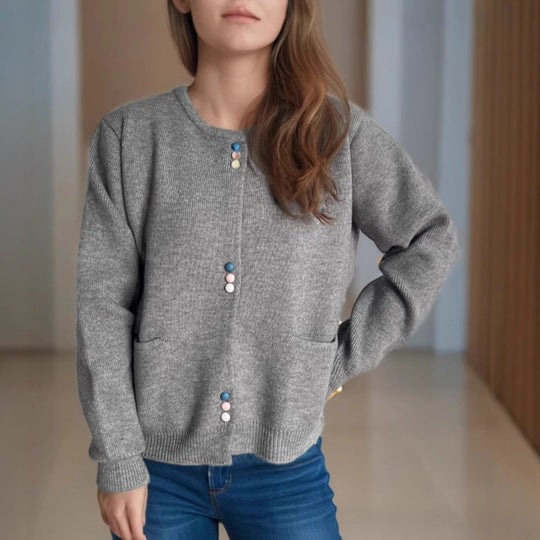 Damen Cardigan mit dekorativen Knöpfen und praktischen Taschen EB