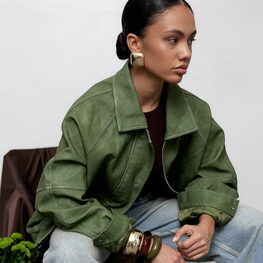 Damen lässige Oversized Jacke aus veganem Wildleder EB