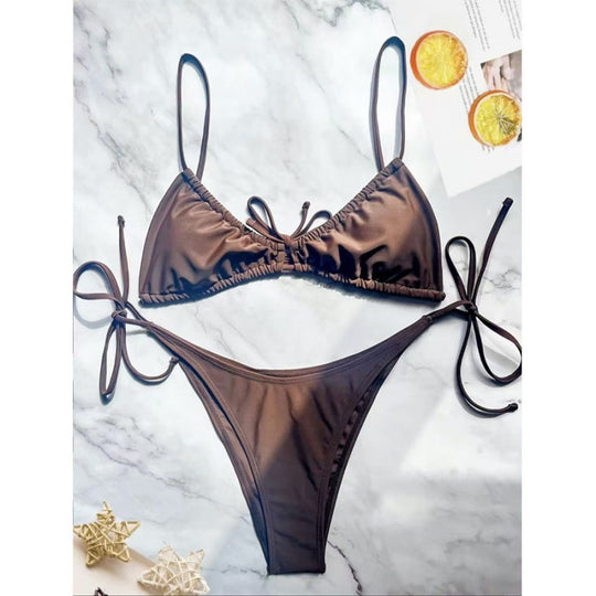 Damen Triangel-Bikini mit verspieltem Leopardenmuster und verstellbaren Bändern EB