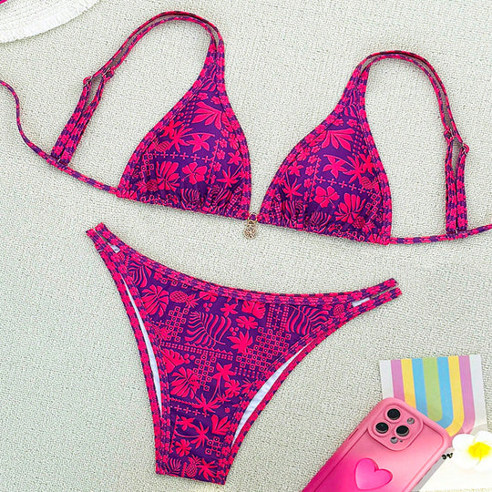 Damen Triangel-Bikini mit floralem Muster und feinen Akzenten EB
