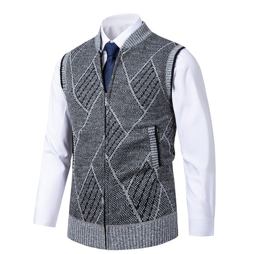 Herren nan elegante Strickweste mit Reißverschluss und Stehkragen EB