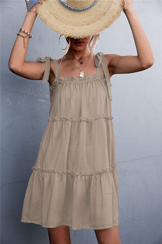 Damen luftiges Sommerkleid mit Rüschendetails und verstellbaren Trägern EB