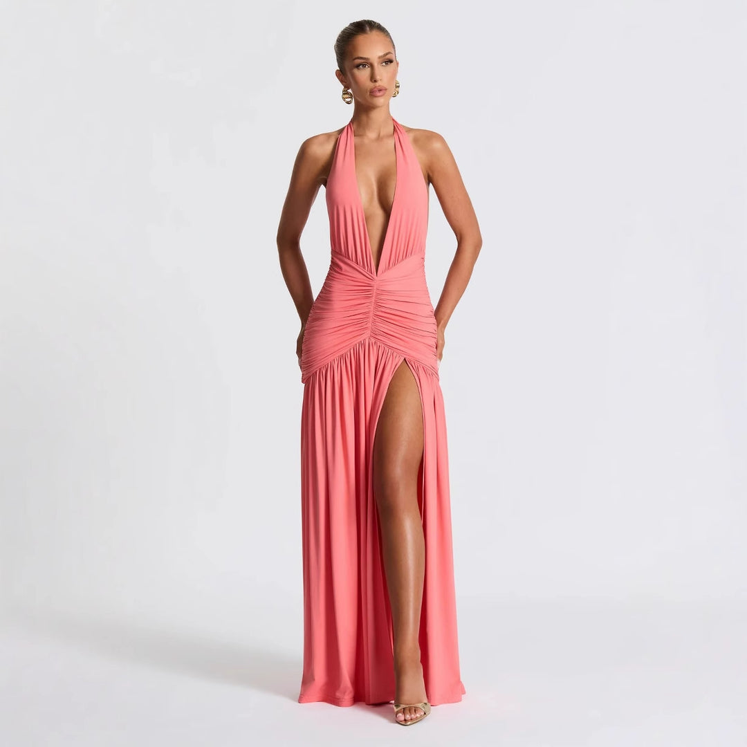 Damen Wickelkleid mit tiefem V-Ausschnitt und Raffung EB