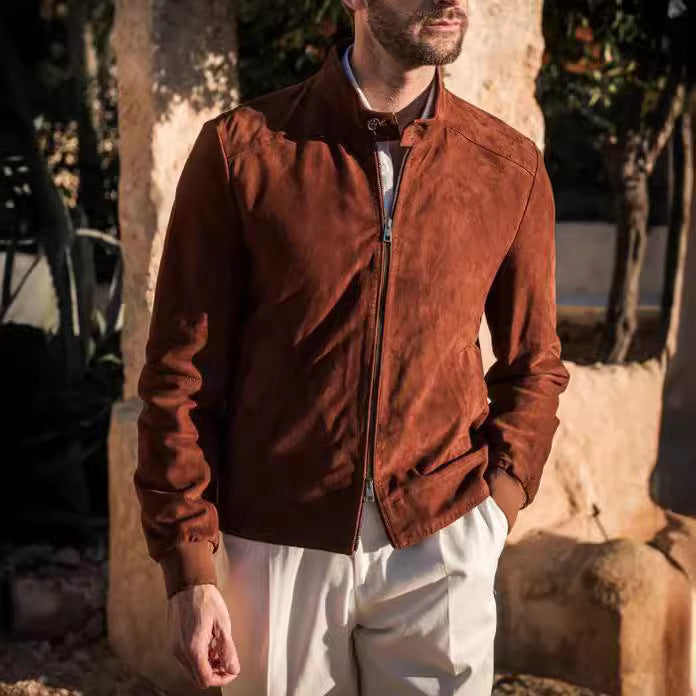 Herren elegante Wildlederjacke mit Stehkragen und seitlichen Eingrifftaschen EB