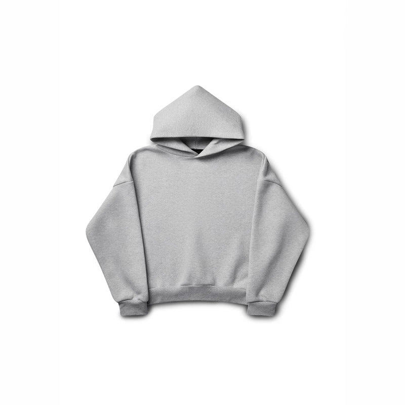 Unisex minimalistischer Kapuzenpullover ohne Kängurutasche mit überschnittener Schulter und geripptem Saum EB